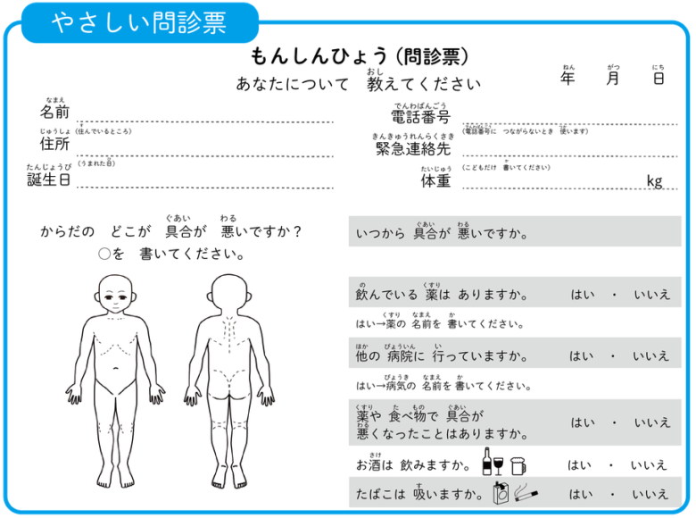 やさしい日本語版・問診票書き換え（PC用）